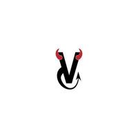 lettre v avec cornes du diable et vecteur de conception de logo icône queue