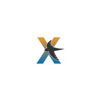 lettre x logo avec vecteur de conception icône oiseau rapide