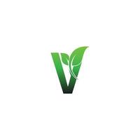 lettre v avec illustration de modèle de conception de logo icône feuilles vertes vecteur