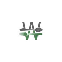 lettre w avec vecteur de conception icône logo fourchette et cuillère