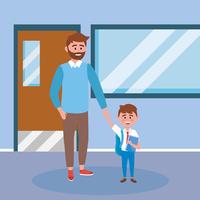 Père à la barbe avec son fils à l&#39;école vecteur