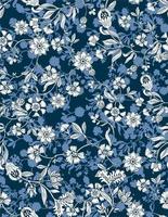 motif floral de style asiatique. tapisserie florale fond bleu marine. motif paisley de style traditionnel, design pour la décoration et les textiles vecteur