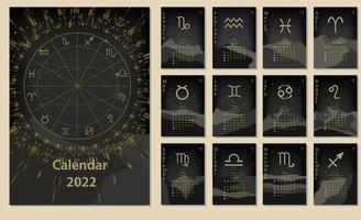 calendrier créatif 2022 avec signes horoscope, symboles du zodiaque réalisés avec illustration florale. peut être utilisé pour le web, l'impression, la carte, l'affiche, la bannière, le signet