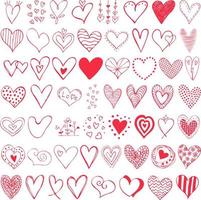 collection de coeurs rouges dans un style doodle. illustration dessinée à la main pour la saint valentin vecteur