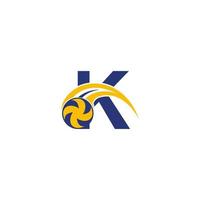 lettre k avec modèle de conception de logo d'icône de volley-ball fracassant vecteur