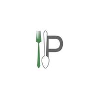 lettre p avec vecteur de conception icône logo fourchette et cuillère
