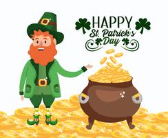 St Patrick Man avec des pièces d&#39;or à l&#39;intérieur du chaudron vecteur