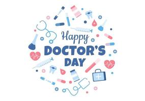 illustration vectorielle de la journée mondiale des médecins pour carte de voeux, affiche ou arrière-plan avec médecin, stéthoscope et image d'équipement médical vecteur