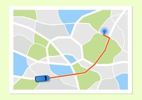 carte vue de dessus avec itinéraire en voiture vecteur