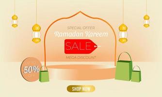 vente ramadan kareem avec éléments de podium 3d pour boutique en ligne vecteur