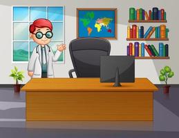 caricature d'un jeune médecin dans son bureau vecteur