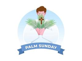 fête religieuse dimanche des rameaux avant pâques. des gens heureux avec des feuilles de palmier illustration vectorielle. peut être utilisé pour la carte de voeux, la carte postale, la bannière, l'affiche, le web, l'impression, le livre, l'animation, etc. vecteur