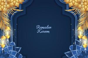 ramadan kareem couleur de luxe islamique bleu et or avec ornement vecteur