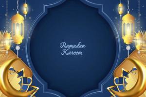 ramadan kareem fond islamique luxe bleu et or avec mandala vecteur