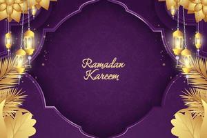 ramadan kareem couleur de luxe islamique violet et or vecteur