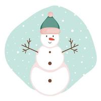 bonhomme de neige de noël avec carotte portant un chapeau vert. illustration vectorielle. vecteur