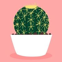 Echinocactus grusonii. cactus dans un pot. plantes et fleurs. jardinage. l'été. vecteur dessiné à la main. illustration pour la décoration.