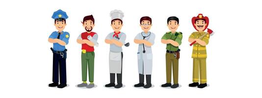 illustrations de travailleurs dans diverses professions vecteur