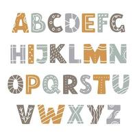 alphabet coloré dessiné à la main de vecteur dans un style scandinave sur fond blanc. . illustration d'enfants pour cartes, affiches, décor de chambre, vêtements, intérieur.