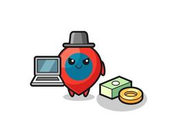 mascotte illustration du symbole de localisation en tant que pirate informatique vecteur