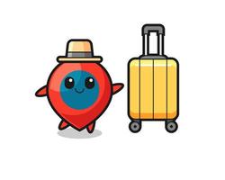illustration de dessin animé de symbole de localisation avec des bagages en vacances vecteur