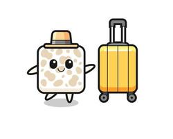 illustration de dessin animé de tempeh avec des bagages en vacances vecteur