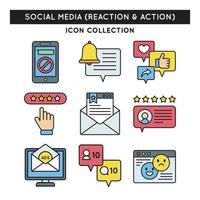 réactions colorées sur les réseaux sociaux et icônes d'action vecteur