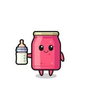 personnage de dessin animé de confiture de fraises bébé avec une bouteille de lait vecteur