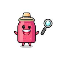 illustration de la mascotte de la confiture de fraises en tant que détective qui parvient à résoudre une affaire vecteur