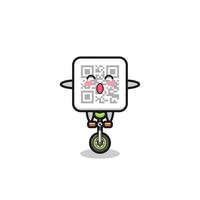 le joli personnage de code qr fait du vélo de cirque vecteur