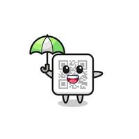 jolie illustration de code qr tenant un parapluie vecteur