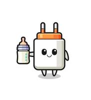 personnage de dessin animé adaptateur secteur bébé avec bouteille de lait vecteur