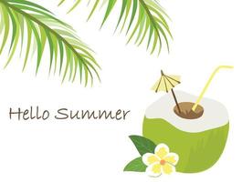 fruit de noix de coco sur l'illustration vectorielle de plage. bonjour concept de vacances d'été