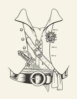 costume de costume de chemise de pirate vintage. dessin au trait vecteur dessiné à la main