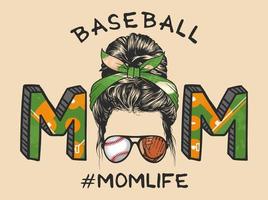 vie de maman avec coiffure chignon en désordre avec bandeau de baseball et lunettes, illustration vectorielle dessinée à la main