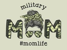 vie de maman avec coiffure chignon en désordre avec bandeau camo et lunettes illustration vectorielle dessinée à la main vecteur