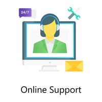 un avatar féminin à l'intérieur du système, icône de concept de support en ligne vecteur