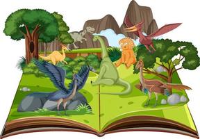 livre pop-up avec scène de nature en plein air et dinosaure vecteur