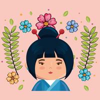 Kawaii rose petite fille japonaise avec caractère de fleurs vecteur