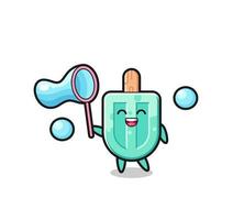 dessin animé de popsicles heureux jouant à la bulle de savon vecteur
