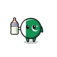 personnage de dessin animé bébé drapeau pakistan avec bouteille de lait vecteur