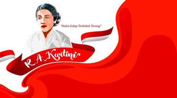 raden adjeng kartini les héros des femmes et des droits humains en indonésie. drapeau pop art avec fond de couleur rouge et blanc. - vecteur