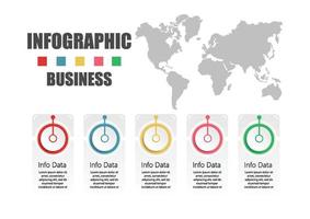 le vecteur de conception infographique et les icônes marketing peuvent être utilisés pour la mise en page du flux de travail, le diagramme, le rapport annuel, la conception Web. concept d'entreprise avec 5 options, étapes ou processus.