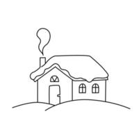 illustration vectorielle de contour de maison de noël mignon. petite cabane sous la neige à colorier pour les enfants. élément de contour décoratif pour le web, les cartes, les affiches vecteur