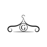 logo vectoriel de mode. logo du cintre. logo de la lettre g. emblème de tailleur. icône de garde-robe - dessin vectoriel