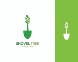 modèle de conception de logo vert nature arbre pelle vecteur
