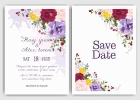 carte d&#39;invitation de mariage avec floral coloré et feuilles. vecteur