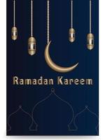 fond islamique de luxe ramadan mubarak avec ornement décoratif lanterne dorée et étoile fond ramadan avec lanterne dorée et mosquée. vecteur