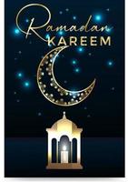 fond islamique de luxe ramadan mubarak avec ornement décoratif lanterne dorée et étoile fond ramadan avec lanterne dorée et mosquée. vecteur