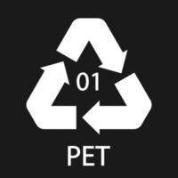 pet 01 symbole de code de recyclage. signe de polyéthylène de vecteur de recyclage en plastique.